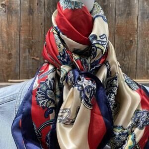 Paisley Printed Wild Rag Scarf Red Navy Blue Western